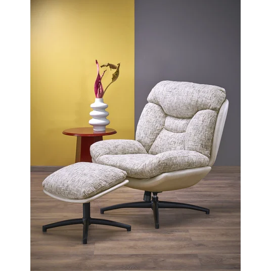 KRONOS armchair with ottoman, beige / multicolored