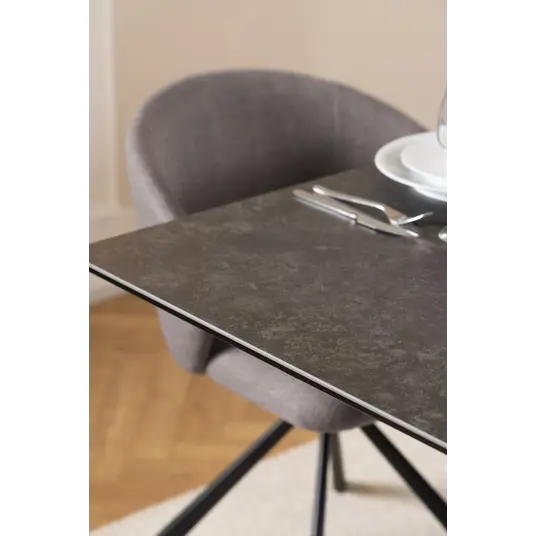 Irwine dining table, Top ceramic black Fairba., Base steel matt black, 200/240x100x76 cm