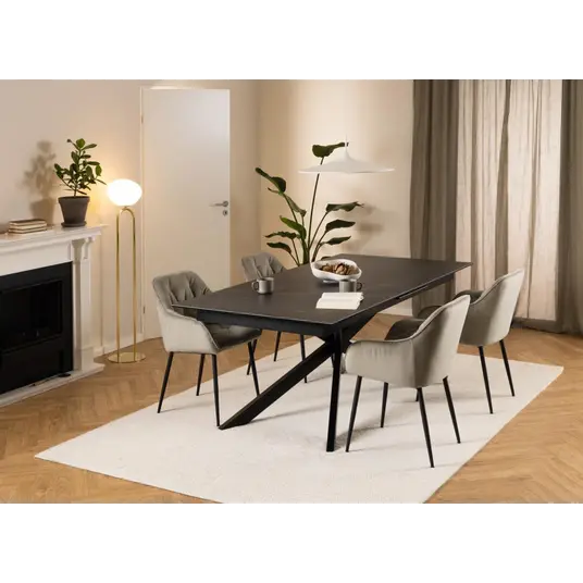 Irwine dining table, Top ceramic black Fairba., Base steel matt black, 200/240x100x76 cm