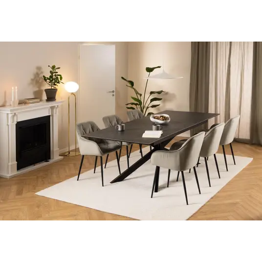 Irwine dining table, Top ceramic black Fairba., Base steel matt black, 200/240x100x76 cm
