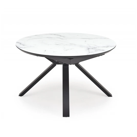 VERTIGO extension table, color: top - white marble, legs - black