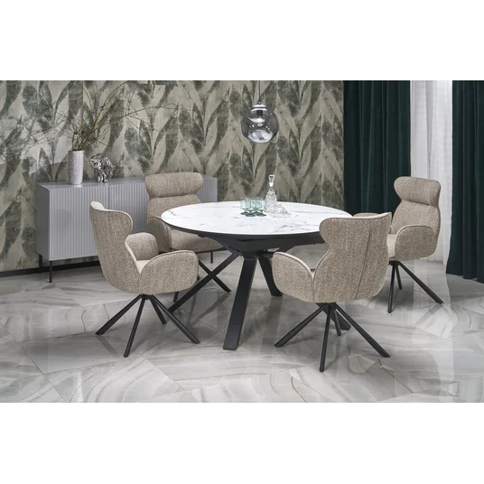 VERTIGO extension table, color: top - white marble, legs - black