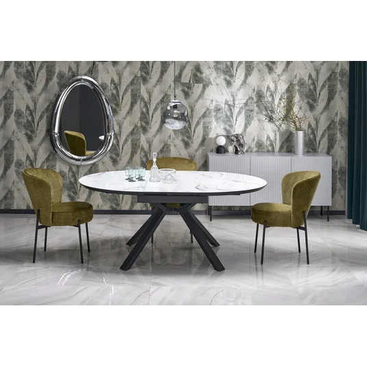 VERTIGO extension table, color: top - white marble, legs - black