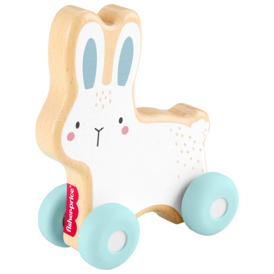 Wooden bunny on wheels