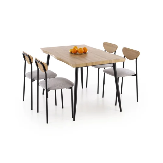 DICKY set, table + 4 chairs color: natural / black / grey