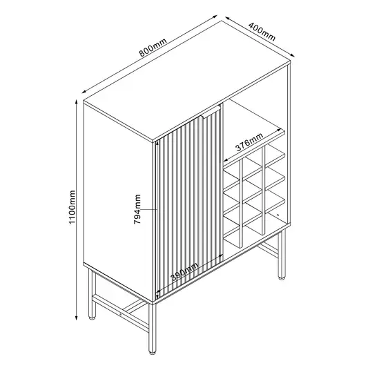 Cabinet HELVE with wine rack 80x40xH110cm, melamine
