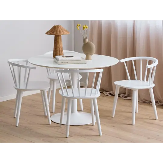 Ibiza dining table set, Top MDF white, Base steel white, Ø110x74 cm