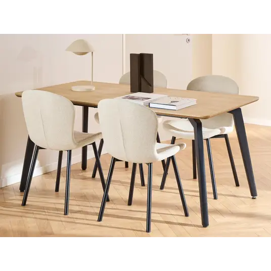 Cadiz dining table set, Top melamine oak, Base steel matt black, 160x90x75 cm