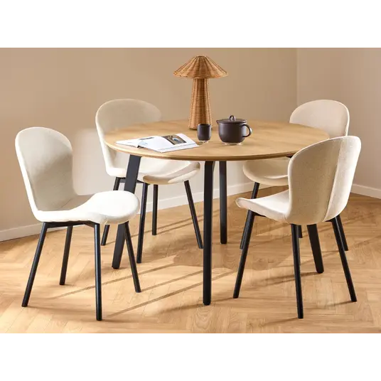Cadiz dining table set, Top melamine oak, Base steel matt black, Ø120x75 cm