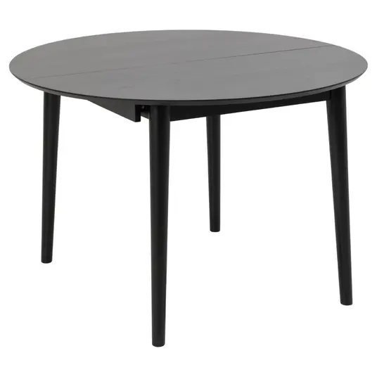Montreux dining table set, Top oak veneer matt black, Base rubberw matt black, Ø115/154x75 cm