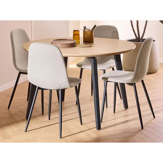 Cadiz dining table set, Top melamine oak, Base steel matt black, Ø120x75 cm