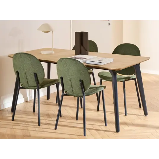 Cadiz dining table set, Top melamine oak, Base steel matt black, 160x90x75 cm