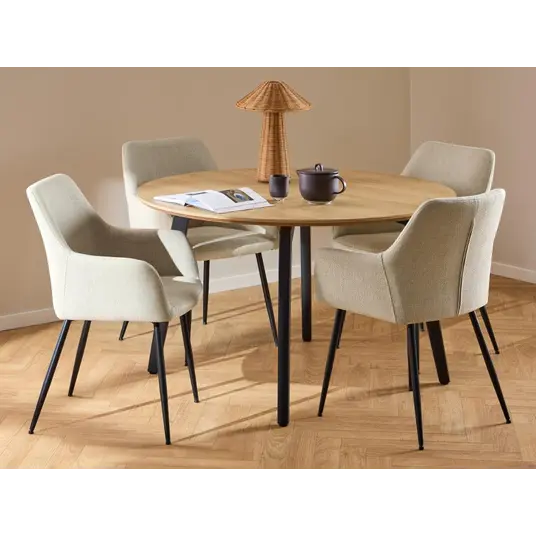 Cadiz dining table set, Top melamine oak, Base steel matt black, Ø120x75 cm