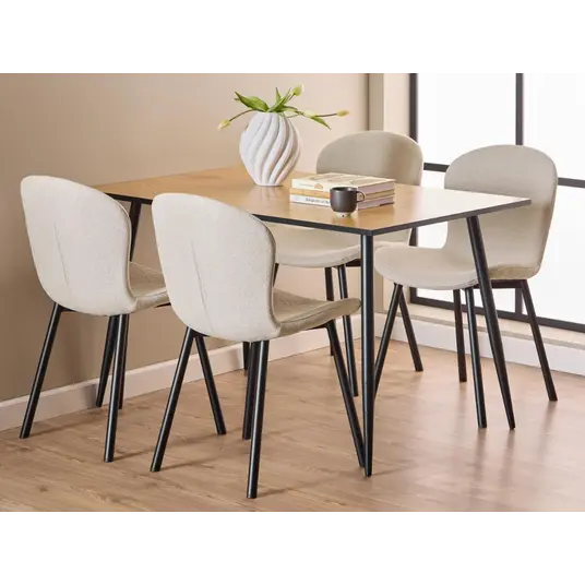 Wilma dining table set, Top melamine wild oak, Base steel matt black, 120x80x75 cm