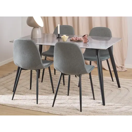 Wicklow dining table set, Top ceramic grey Batis, Base steel matt black, 140x80x75 cm