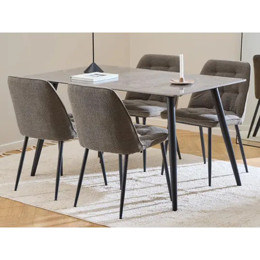 Wicklow dining table set, Top ceramic grey Batis, Base steel matt black, 140x80x75 cm