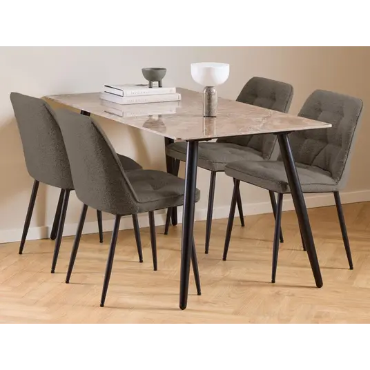 Wicklow dining table set, Top ceremic brown Aberta, Base steel matt black, 140x80x75 cm