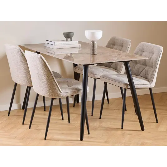 Wicklow dining table set, Top ceremic brown Aberta, Base steel matt black, 140x80x75 cm