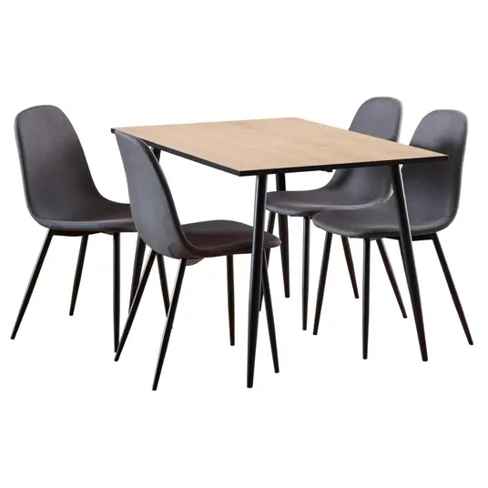 Wilma dining table set, Top melam. whitewash oak, Base steel matt black, 120x80x75 cm