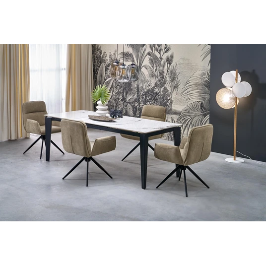 FELIX extension table, white marble / black