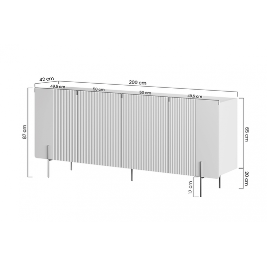 Chest Of Doors Malmi 200 Cm - Cashmere / Crema Bianca / Gold Legs