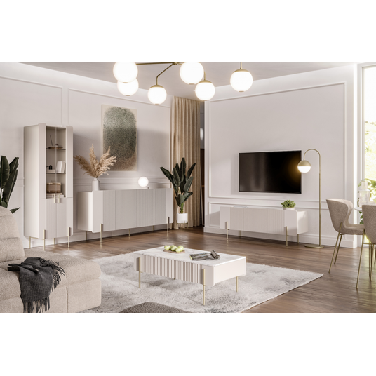 Chest Of Doors Malmi 200 Cm - Cashmere / Crema Bianca / Gold Legs