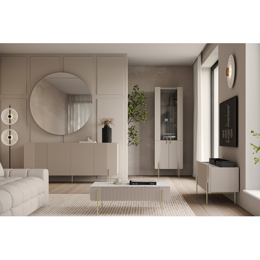 Chest Of Doors Malmi 200 Cm - Cashmere / Crema Bianca / Gold Legs