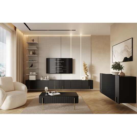 Chest Of Doors Wall Mounted Malmi 150 Cm - Black / Gold