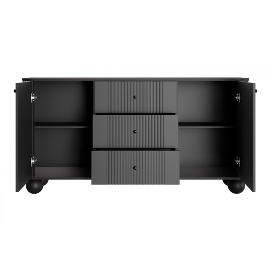 Chest Of Doors Vesper 160 Cm With 3 Drawers - Black / Black Handles