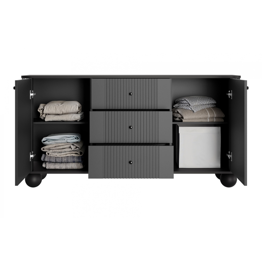 Chest Of Doors Vesper 160 Cm With 3 Drawers - Black / Black Handles