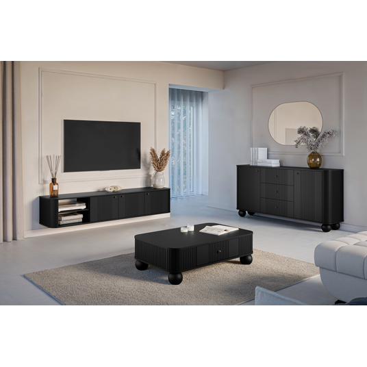 Chest Of Doors Vesper 160 Cm With 3 Drawers - Black / Black Handles
