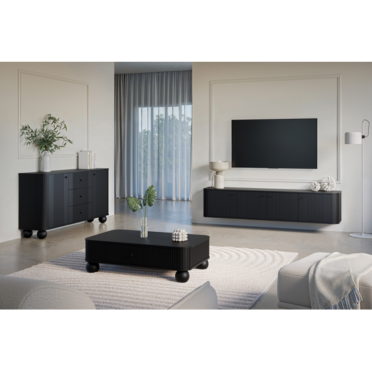Chest Of Doors Vesper 160 Cm With 3 Drawers - Black / Black Handles