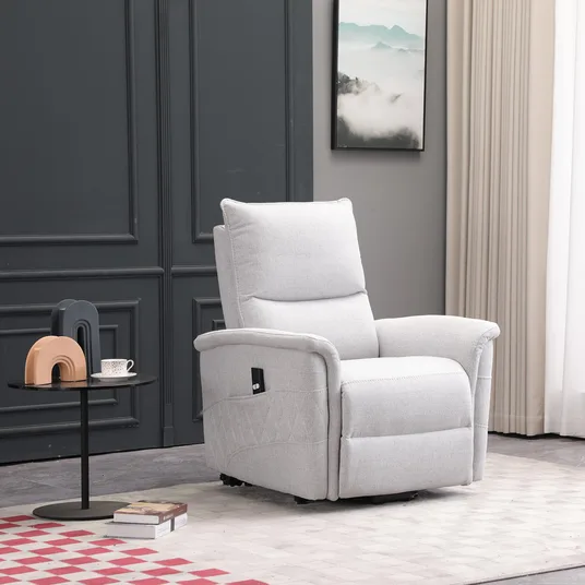 Recliner armchair GIANNI with electric lifting mechanism, grayish-white