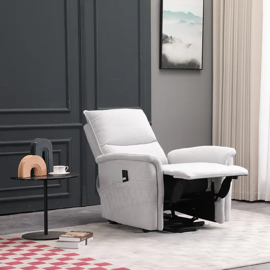 Recliner armchair GIANNI with electric lifting mechanism, grayish-white