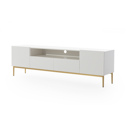 TV komplekt Nicole 200 Cm avatud riiuliga - valge matt / kuldsed jalad