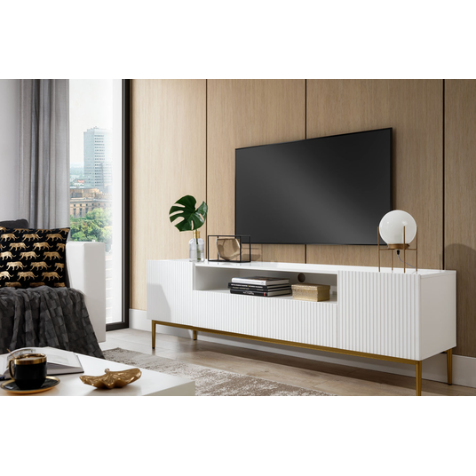 TV komplekt Nicole 200 Cm avatud riiuliga - valge matt / kuldsed jalad