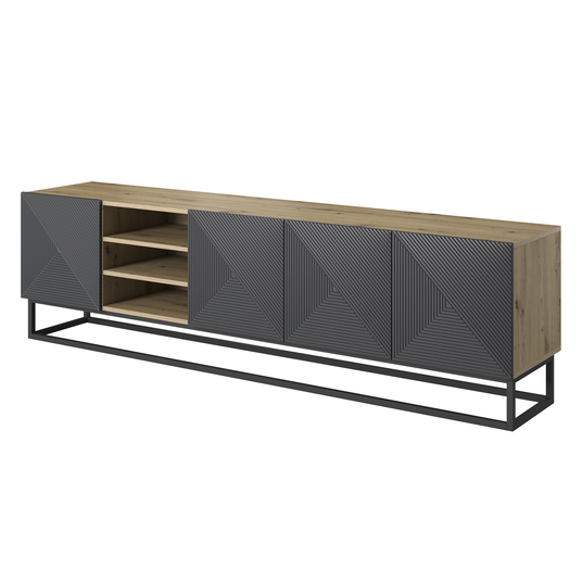 Tv Set Asha 200 Cm With Open Shelf With Metal Legs - Artisan / Rivier Stone Mat