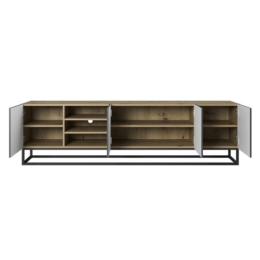 Tv Set Asha 200 Cm With Open Shelf With Metal Legs - Artisan / Rivier Stone Mat