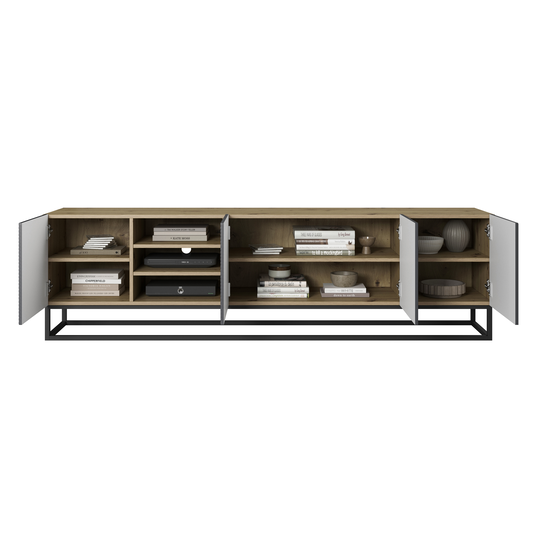 Tv Set Asha 200 Cm With Open Shelf With Metal Legs - Artisan / Rivier Stone Mat