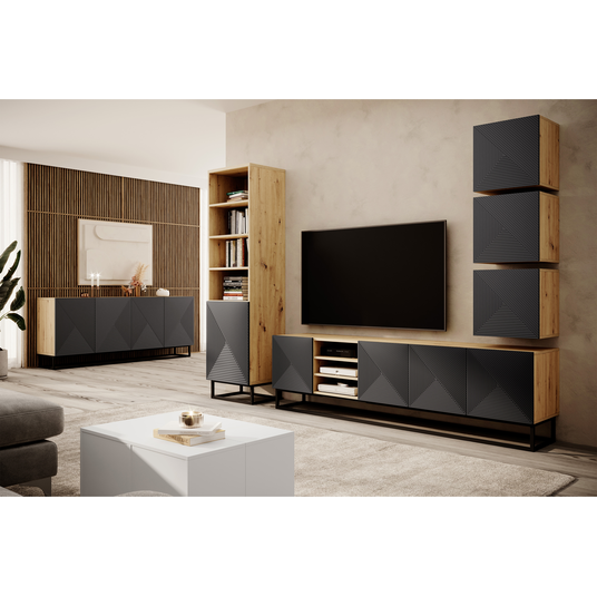 Tv Set Asha 200 Cm With Open Shelf With Metal Legs - Artisan / Rivier Stone Mat