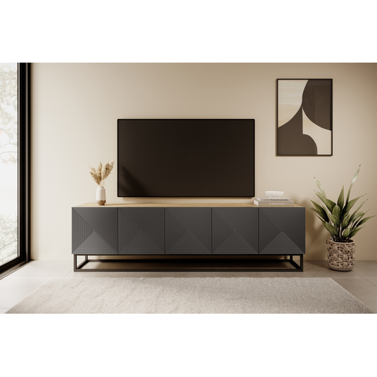 Tv Set Asha 200 Cm With Metal Legs - Artisan / Rivier Stone Mat