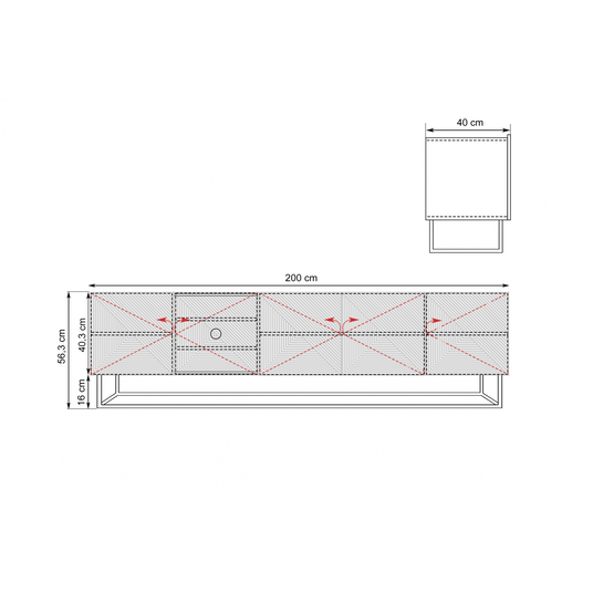 Tv Set Asha 200 Cm With Metal Legs - Artisan / Rivier Stone Mat