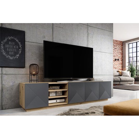 TV komplekt Asha 200 cm avatud riiuliga - Artisan / Rivier Stone Mat