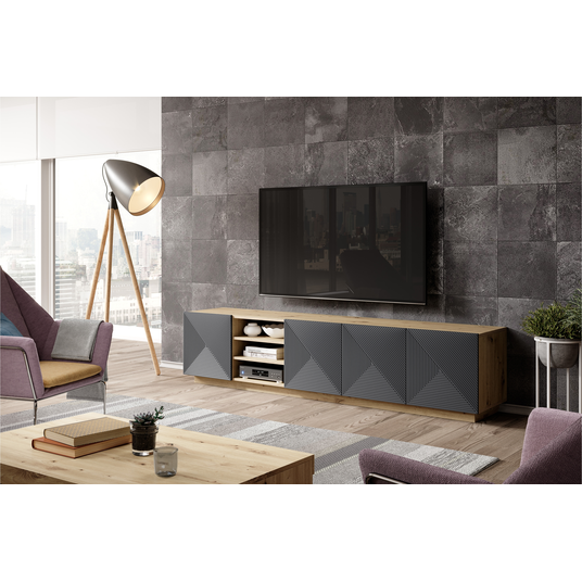 TV komplekt Asha 200 cm avatud riiuliga - Artisan / Rivier Stone Mat