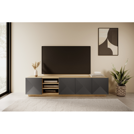 TV komplekt Asha 200 cm avatud riiuliga - Artisan / Rivier Stone Mat