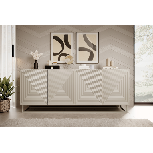 Chest Of Doors 200 Cm Asha With Metal, Cashmere Legs - Cashmere