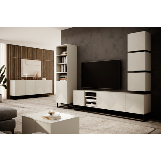 Chest Of Doors 200 Cm Asha With Metal, Black Legs - Cashmere