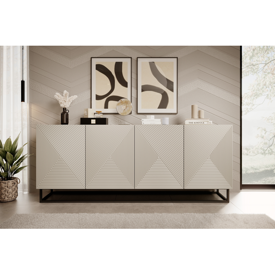 Chest Of Doors 200 Cm Asha With Metal, Black Legs - Cashmere