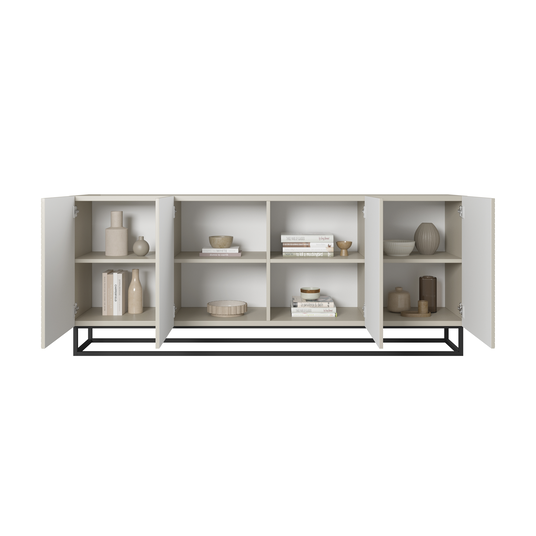 Chest Of Doors 200 Cm Asha With Metal, Black Legs - Cashmere