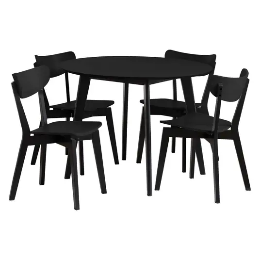 Roxby dining table set, Top oak veneer matt black, Base rubberw matt black, Ø105x76 cm